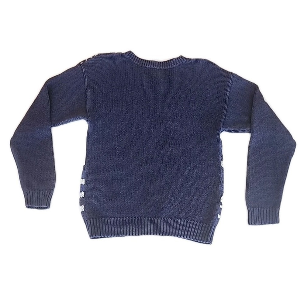 Womens Chunky Fair Isle Patchwork Pullover Sweater‎ M Blue White Coastal Grandma - Picture 3 of 8